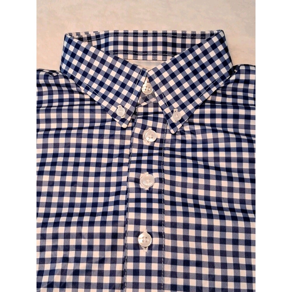NEW Collars & Co Dress Collar Polo Shirt Short Sleeve Navy White Check Size S